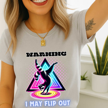 Funny Sarcastic Raccoon Shirt, Warning I May Flip Out Graphic Tee, Animal Humor T-Shirt for Men & Women, Retro Geometric Tee