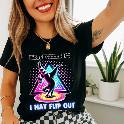 Funny Sarcastic Raccoon Shirt, Warning I May Flip Out Graphic Tee, Animal Humor T-Shirt for Men & Women, Retro Geometric Tee