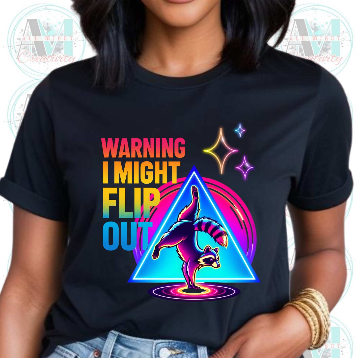 Funny Saracastic Raccoon, Warning I May Flip Out T-Shirt, Fun Graphic Tee, Shirts that Go Hard, Funny Meme Trending Tee