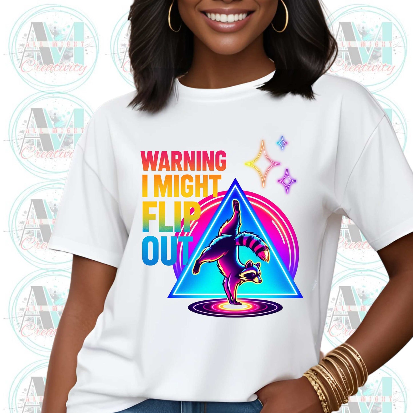 Funny Saracastic Raccoon, Warning I May Flip Out T-Shirt, Fun Graphic Tee, Shirts that Go Hard, Funny Meme Trending Tee