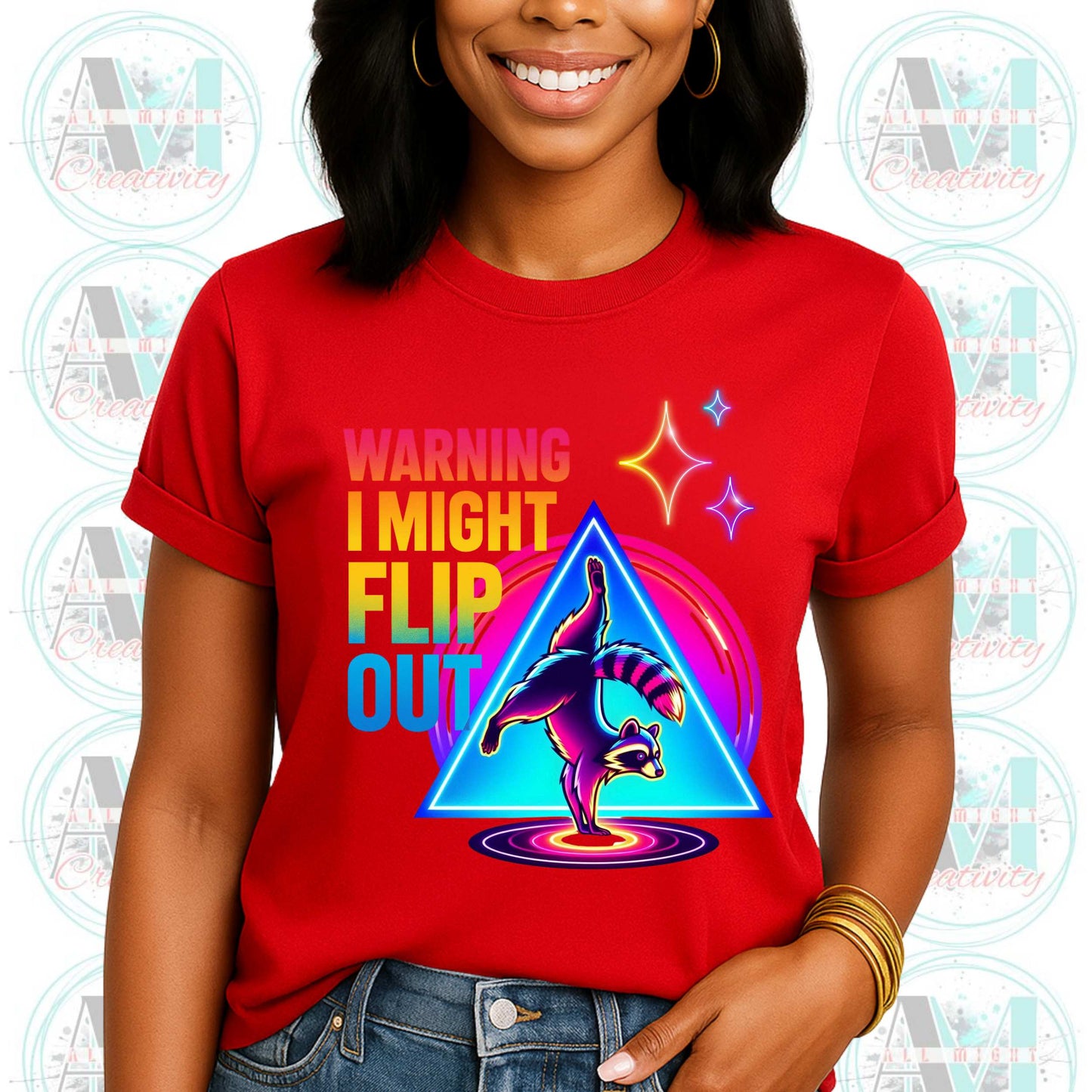 Funny Saracastic Raccoon, Warning I May Flip Out T-Shirt, Fun Graphic Tee, Shirts that Go Hard, Funny Meme Trending Tee