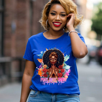 Christian Graphic Tee, Faith Shirt - Pray Wait Trust Softstyle T-Shirt - Christian Streetwear