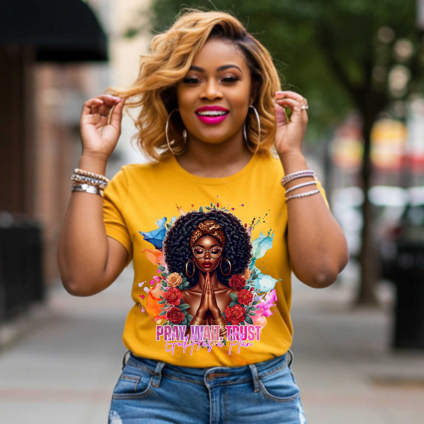 Christian Graphic Tee, Faith Shirt - Pray Wait Trust Softstyle T-Shirt - Christian Streetwear