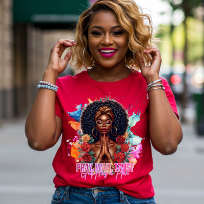 Christian Graphic Tee, Faith Shirt - Pray Wait Trust Softstyle T-Shirt - Christian Streetwear