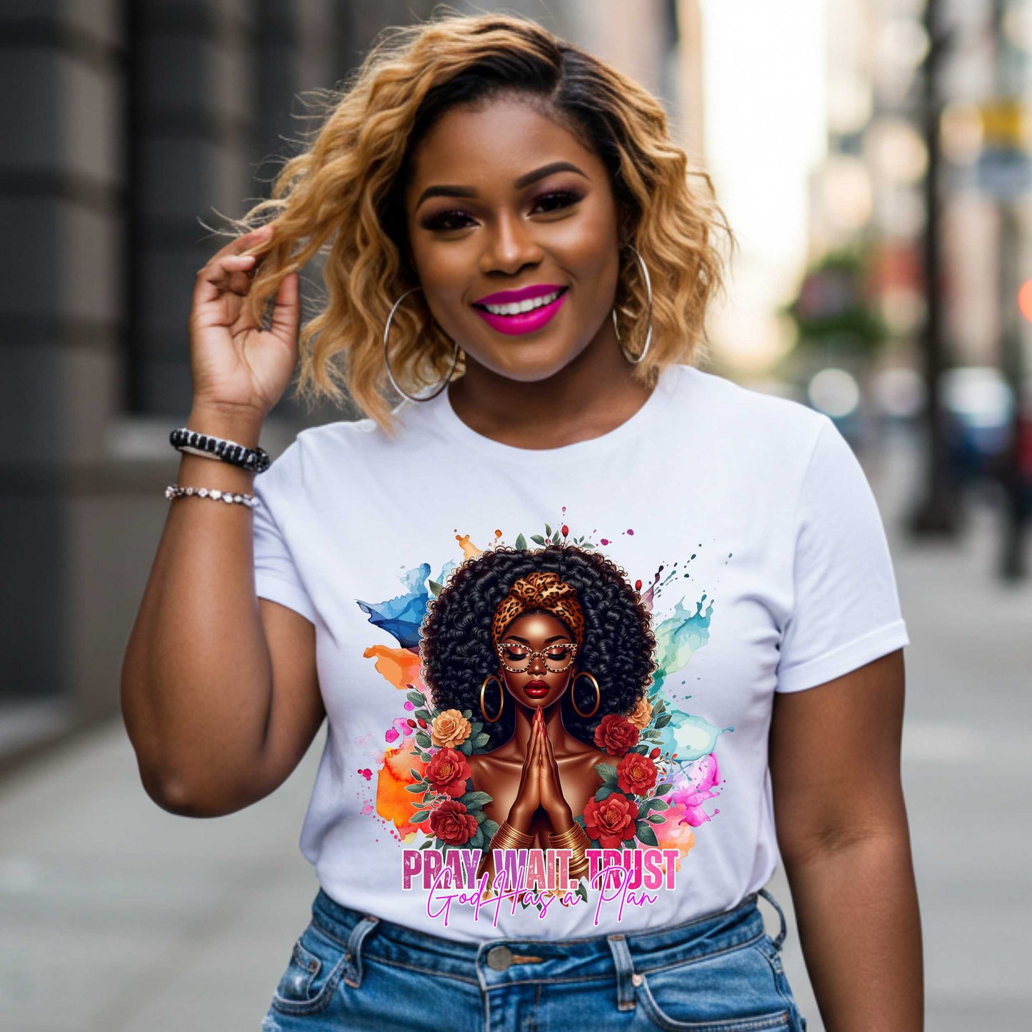 Christian Graphic Tee, Faith Shirt - Pray Wait Trust Softstyle T-Shirt - Christian Streetwear