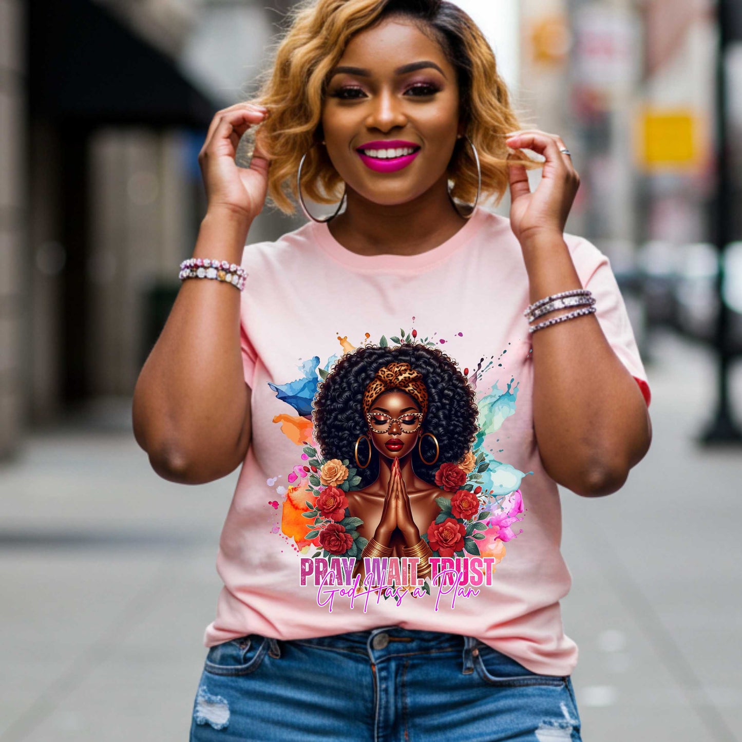 Christian Graphic Tee, Faith Shirt - Pray Wait Trust Softstyle T-Shirt - Christian Streetwear