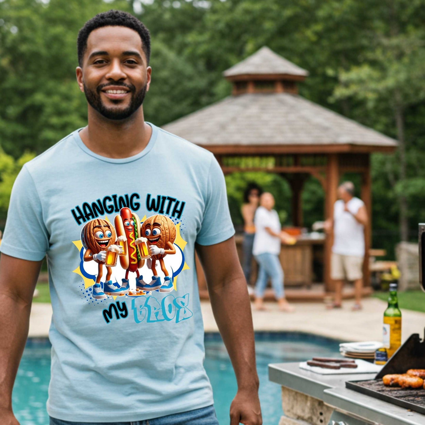 Grilling Funny Sarcastic Two Nuts One Wiener BBQ Graphic Tee, Hanging with My Bros Shirt