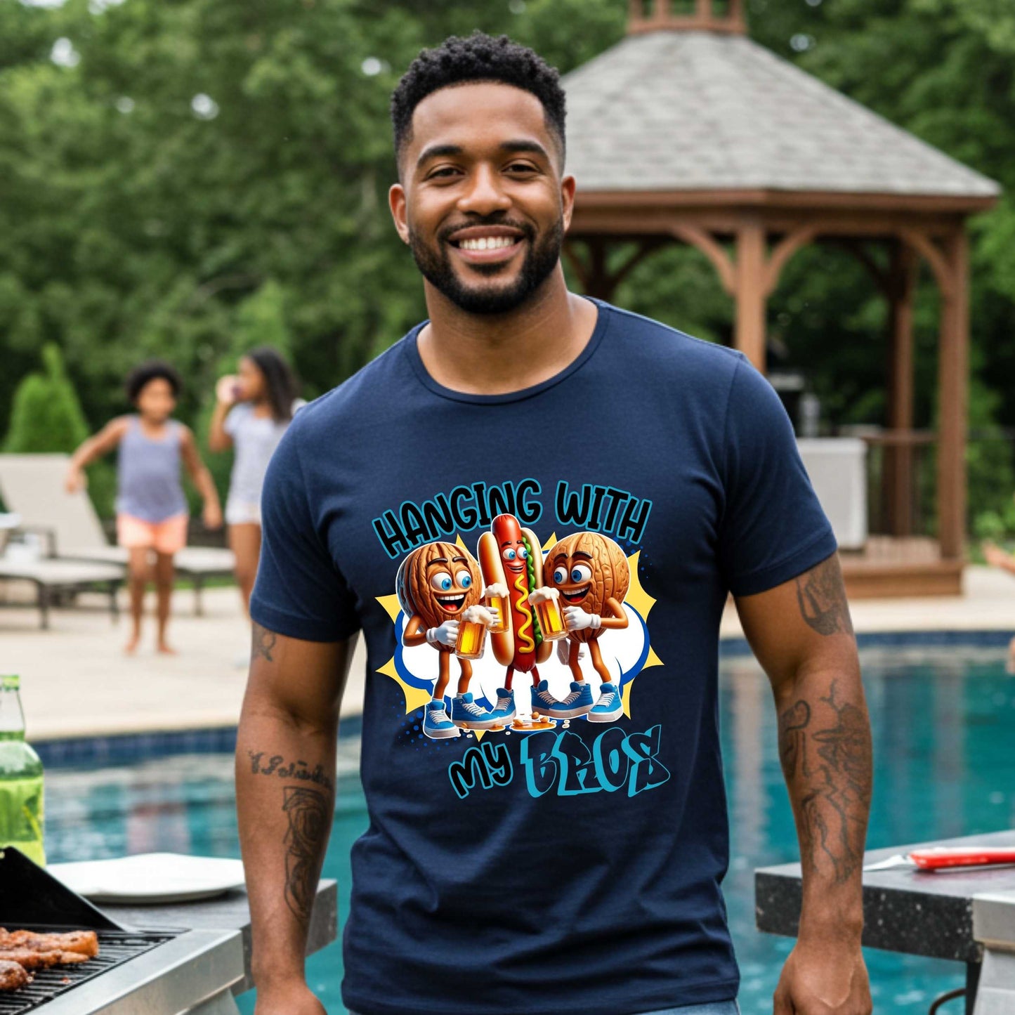 Grilling Funny Sarcastic Two Nuts One Wiener BBQ Graphic Tee, Hanging with My Bros Shirt