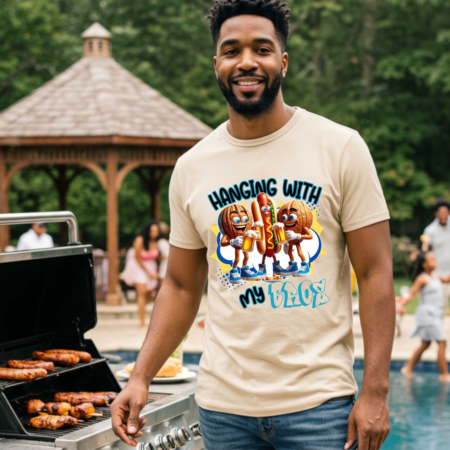 Grilling Funny Sarcastic Two Nuts One Wiener BBQ Graphic Tee, Hanging with My Bros Shirt