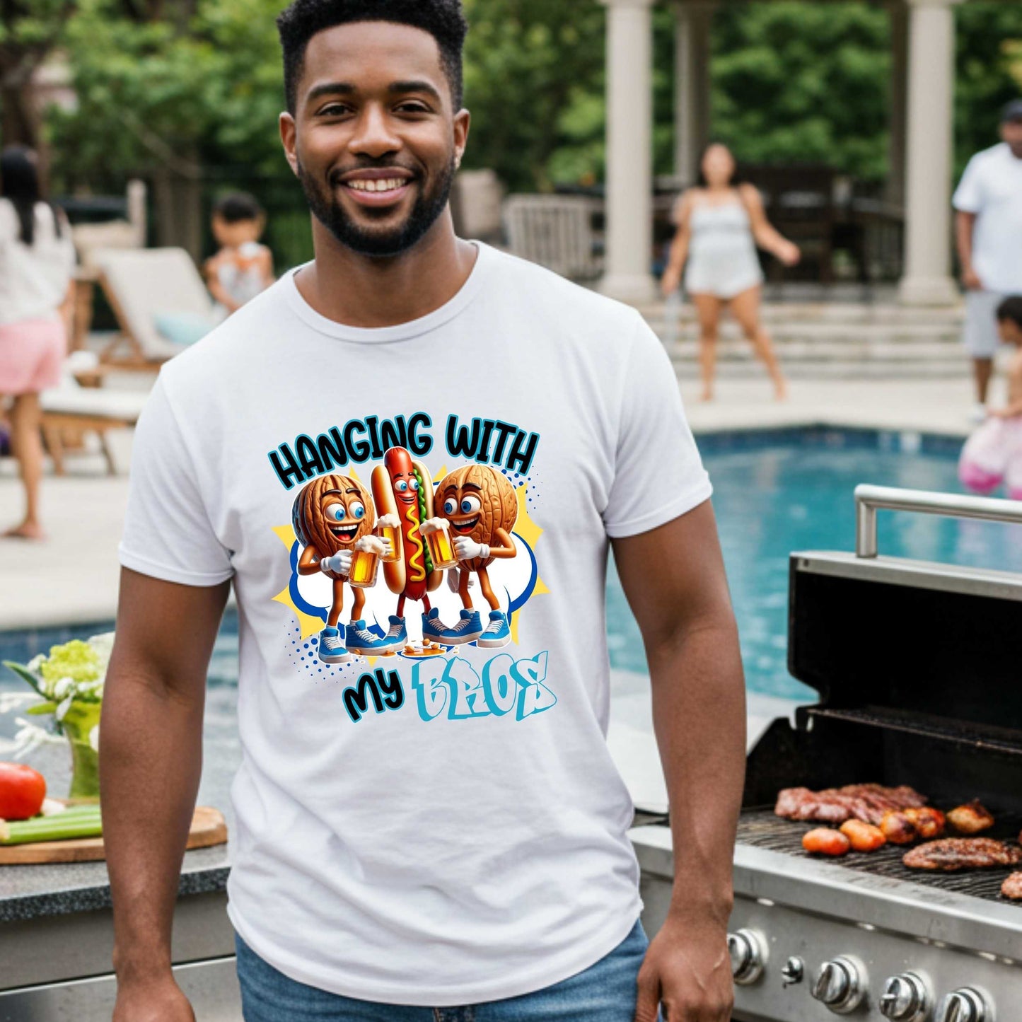 Grilling Funny Sarcastic Two Nuts One Wiener BBQ Graphic Tee, Hanging with My Bros Shirt