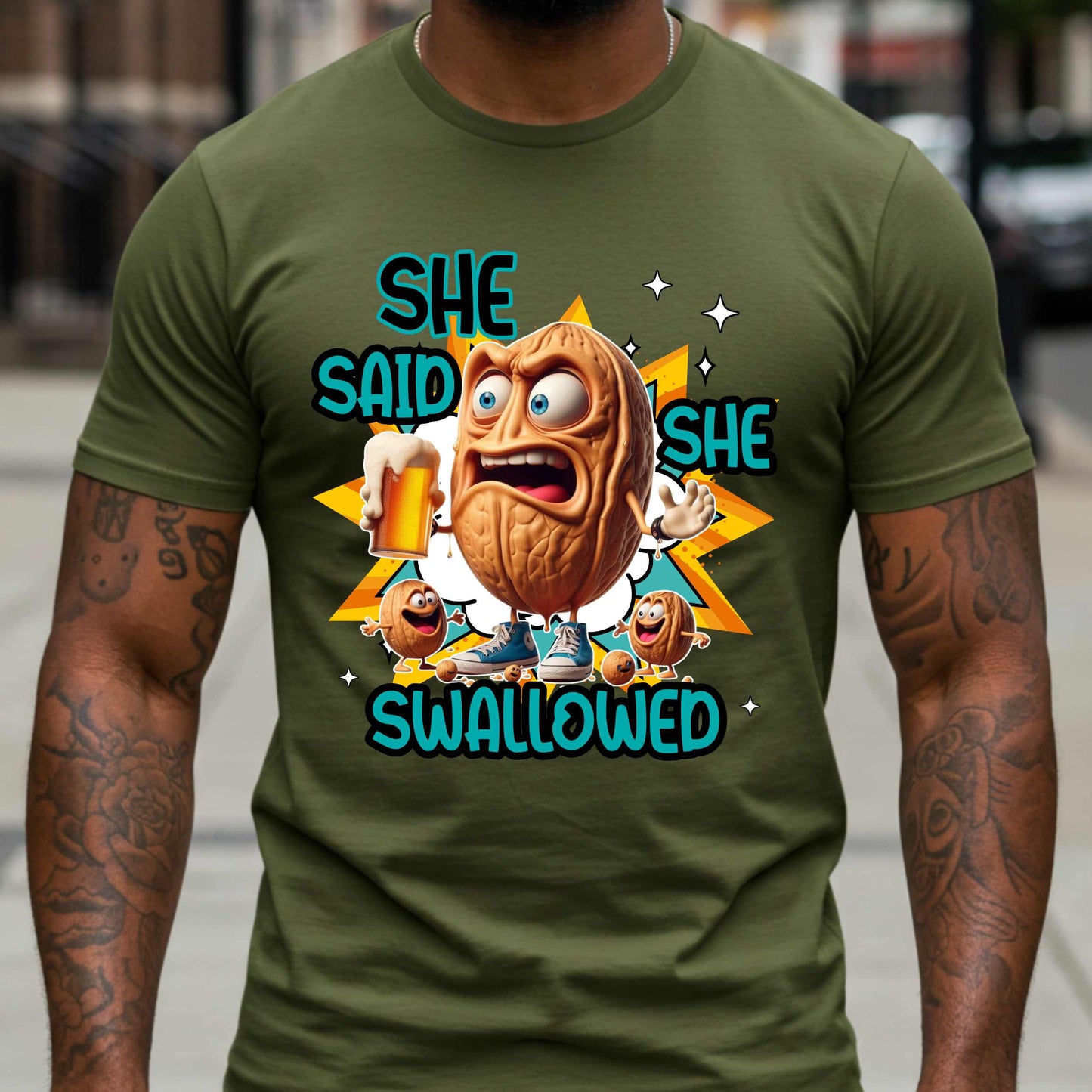 Funny Inappropriate Shirt, She Said She Swallowed Tee, Adult Humor Beer and Nuts Shirt, Dirty Joke Graphic Tee