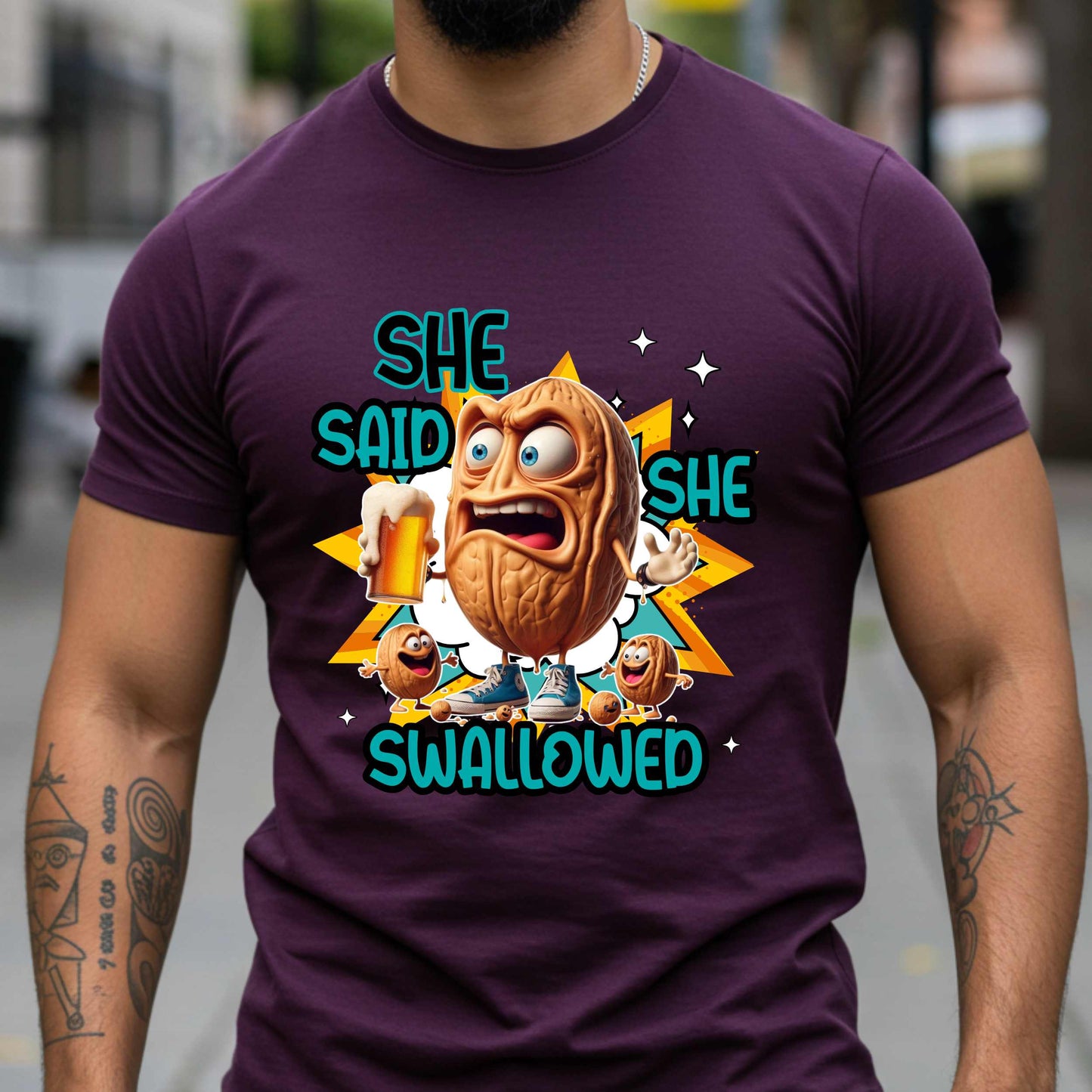 Funny Inappropriate Shirt, She Said She Swallowed Tee, Adult Humor Beer and Nuts Shirt, Dirty Joke Graphic Tee