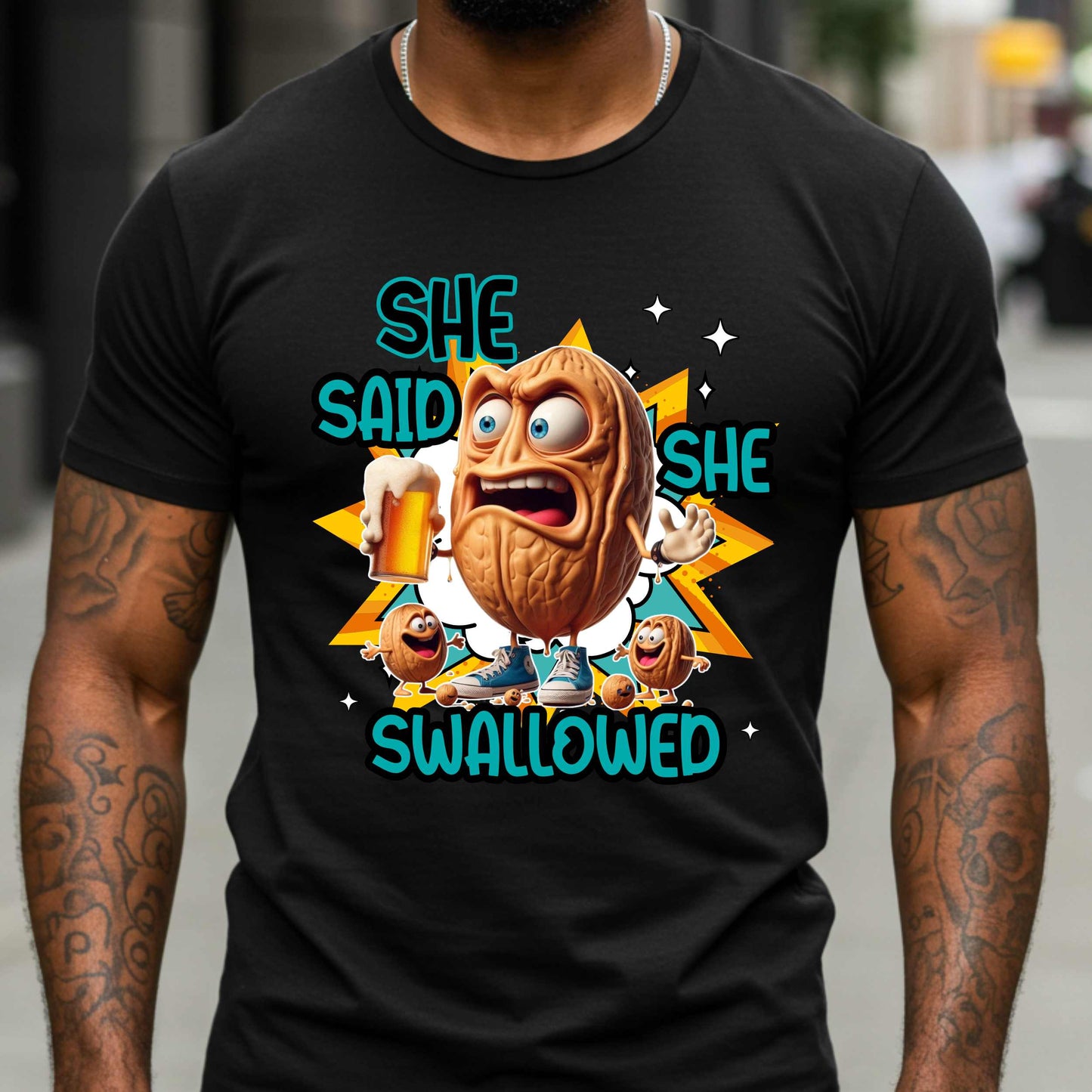 Funny Inappropriate Shirt, She Said She Swallowed Tee, Adult Humor Beer and Nuts Shirt, Dirty Joke Graphic Tee