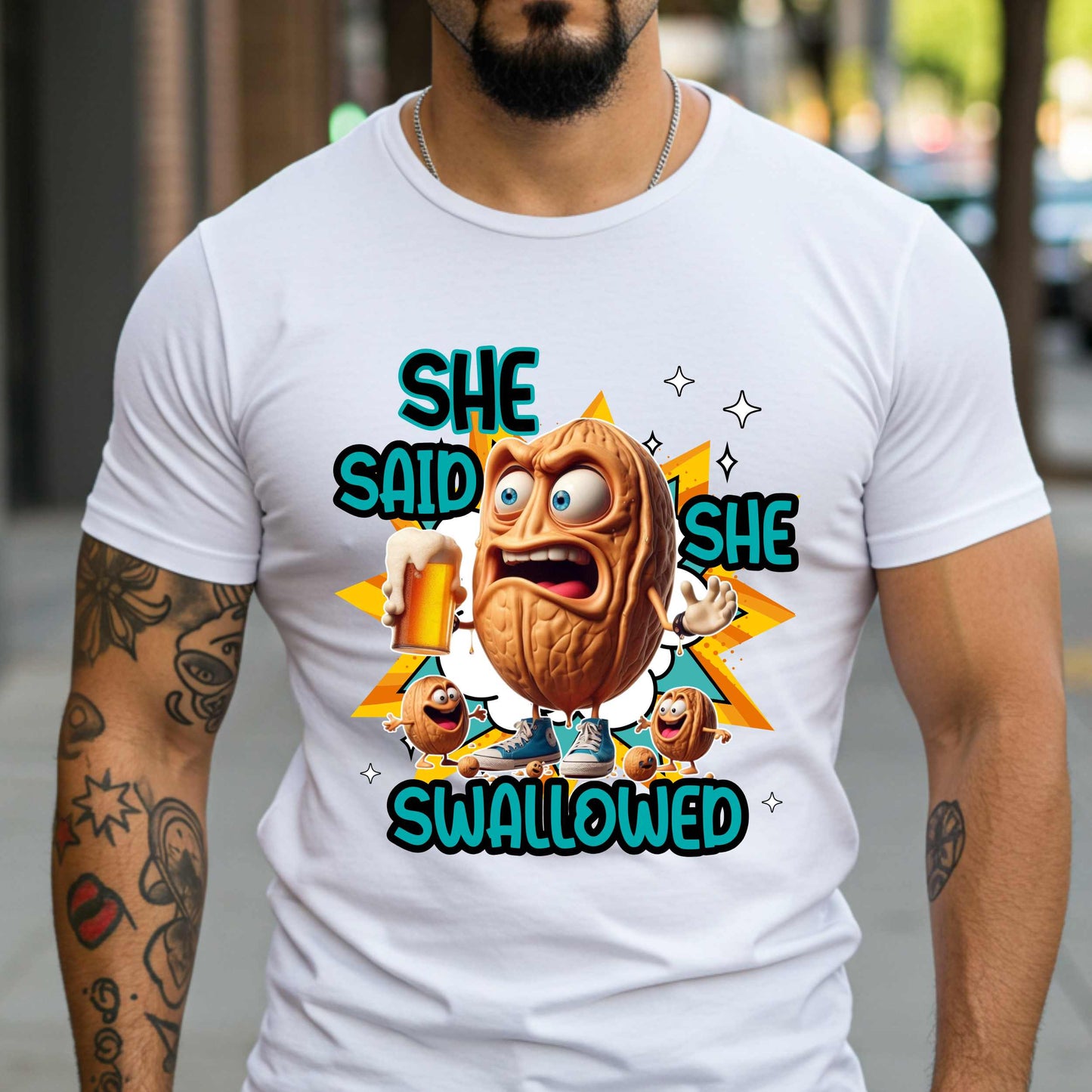 Funny Inappropriate Shirt, She Said She Swallowed Tee, Adult Humor Beer and Nuts Shirt, Dirty Joke Graphic Tee