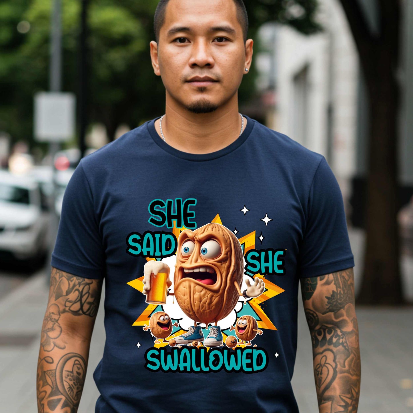 Funny Inappropriate Shirt, She Said She Swallowed Tee, Adult Humor Beer and Nuts Shirt, Dirty Joke Graphic Tee