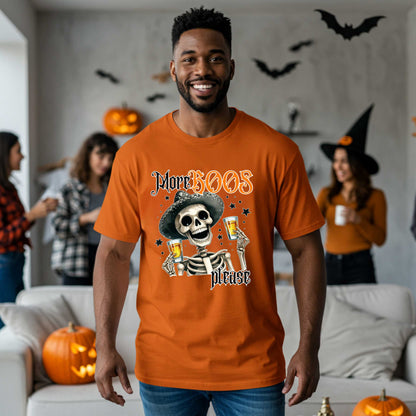 Funny Sarcastic Halloween Skeleton Pun T-Shirt, More Boos Please Shirt, Dad Joke Apparel