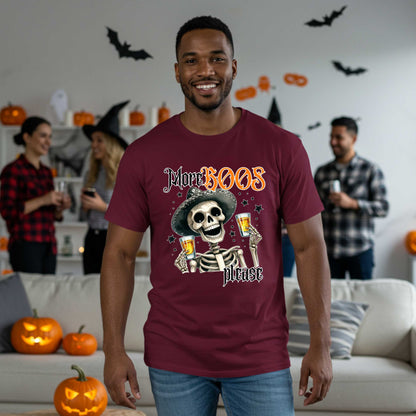 Funny Sarcastic Halloween Skeleton Pun T-Shirt, More Boos Please Shirt, Dad Joke Apparel