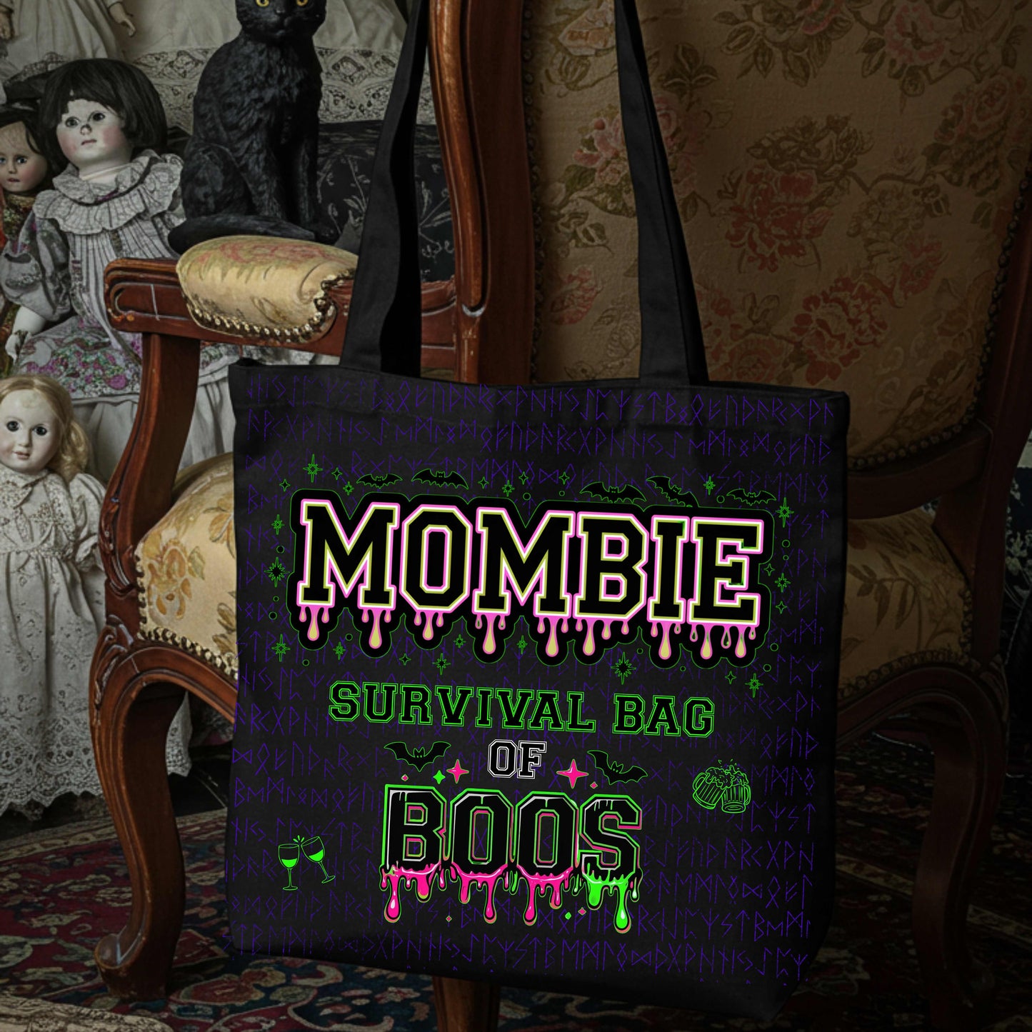 Halloween Reuseable Trick or Treat Tote Bag, Mombie Bag of Boos, Moms Halloween Gift