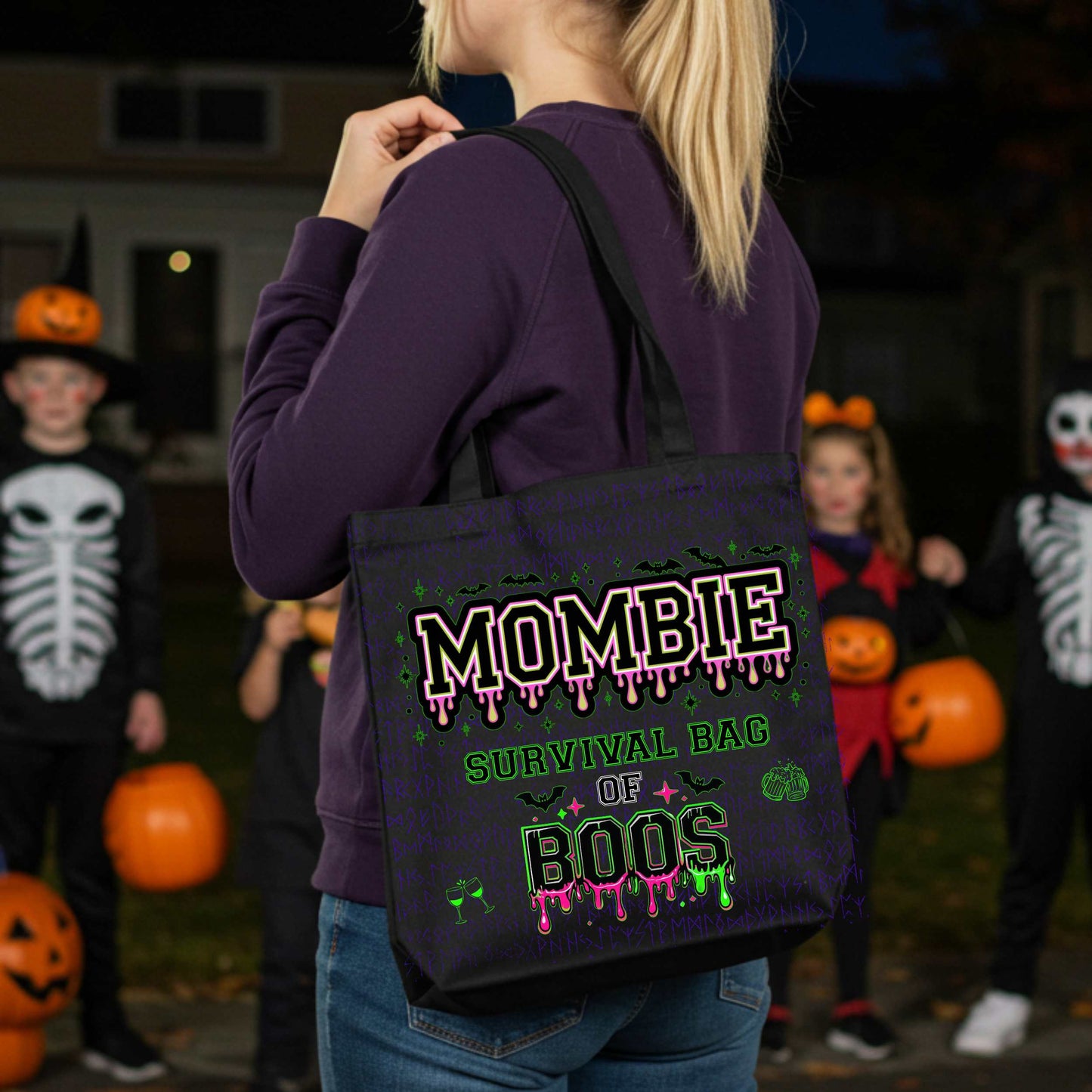Halloween Reuseable Trick or Treat Tote Bag, Mombie Bag of Boos, Moms Halloween Gift