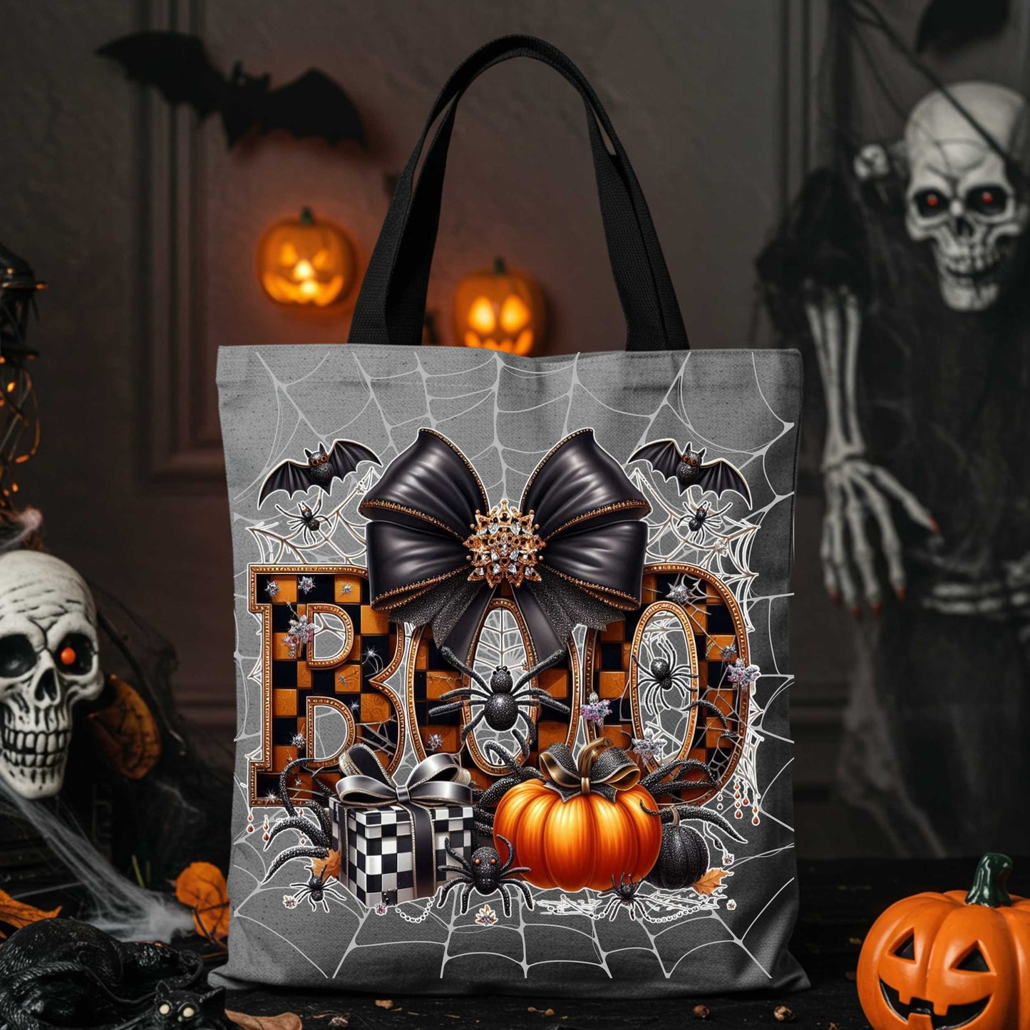 Halloween Tote Bag, Trick or Treat “BOO” Halloween Tote Bag, Spooky Chic with a Side of Extra
