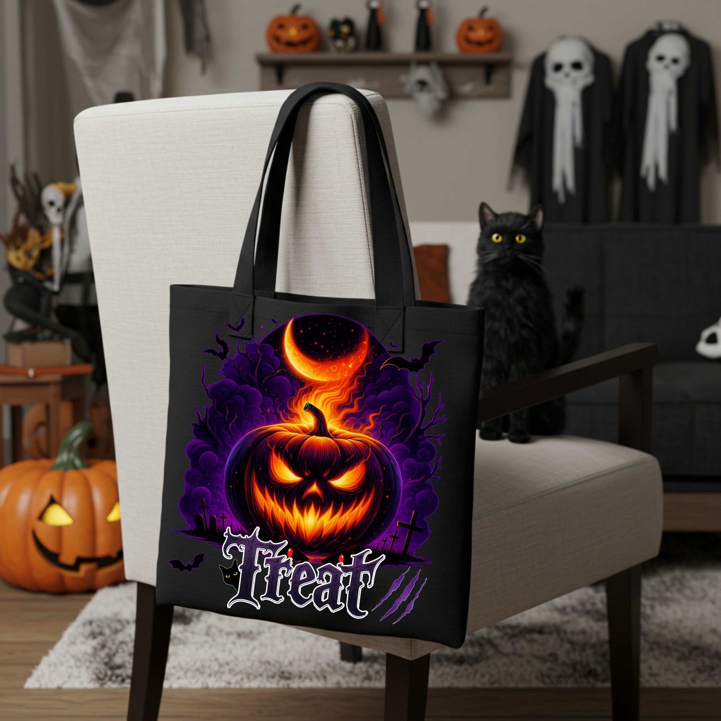 Halloween Spooky Season Tote Bag, Trick or Treat Double Sided Tote
