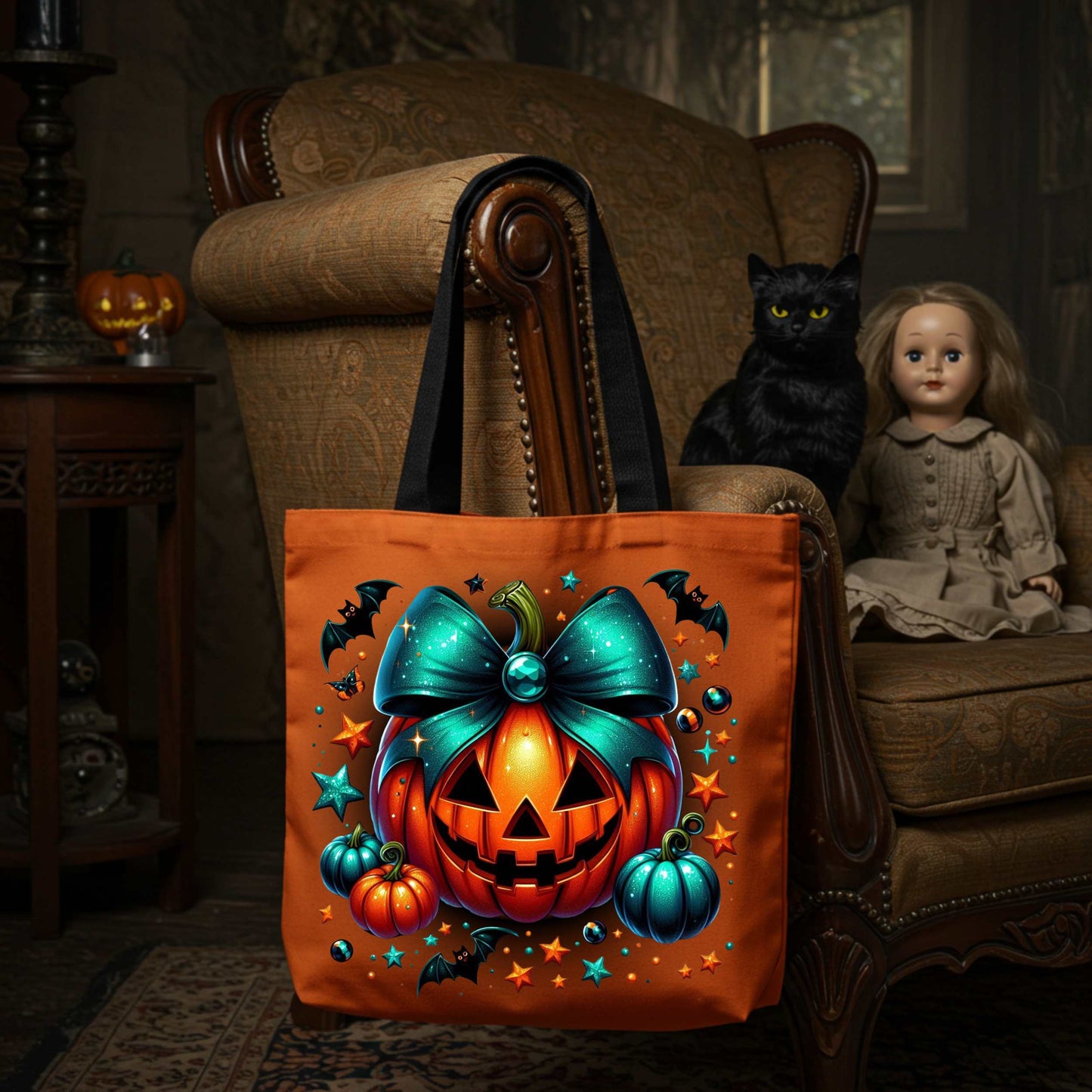 Halloween Spooky Season Pumpkin Tote Bag, Reusable Trick-or-Treat Bag