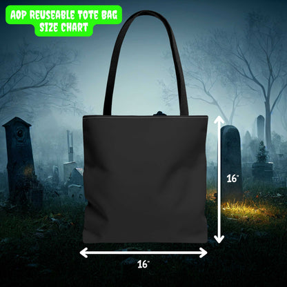 Halloween Reuseable Gothic Tote Bag, Edgy Coquette Bow and Skull Design