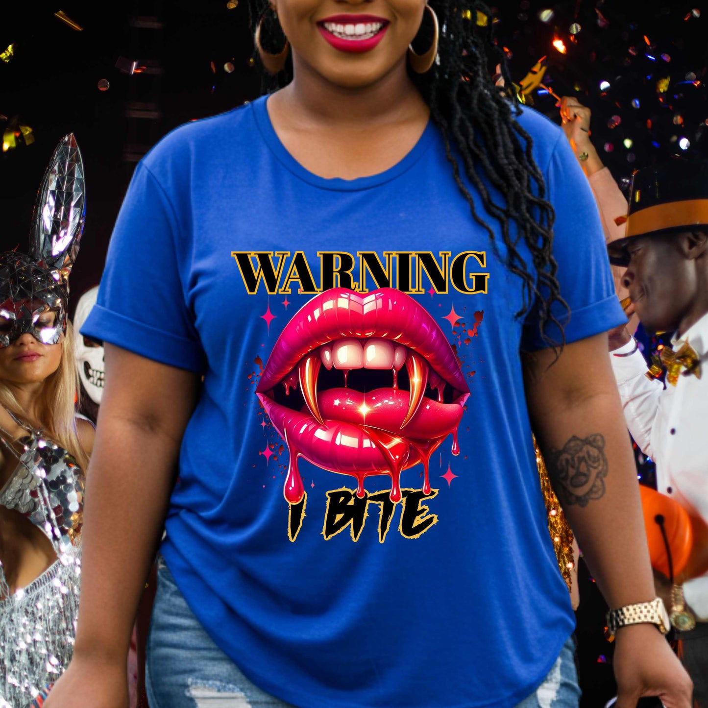 Funny Sarcastic Vampire Lips Halloween Shirt, Warning I Bite Graphic Tee