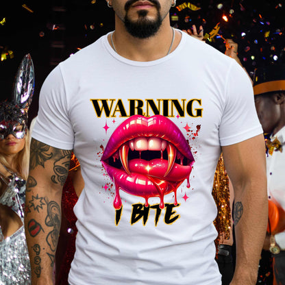 Funny Sarcastic Vampire Lips Halloween Shirt, Warning I Bite Graphic Tee