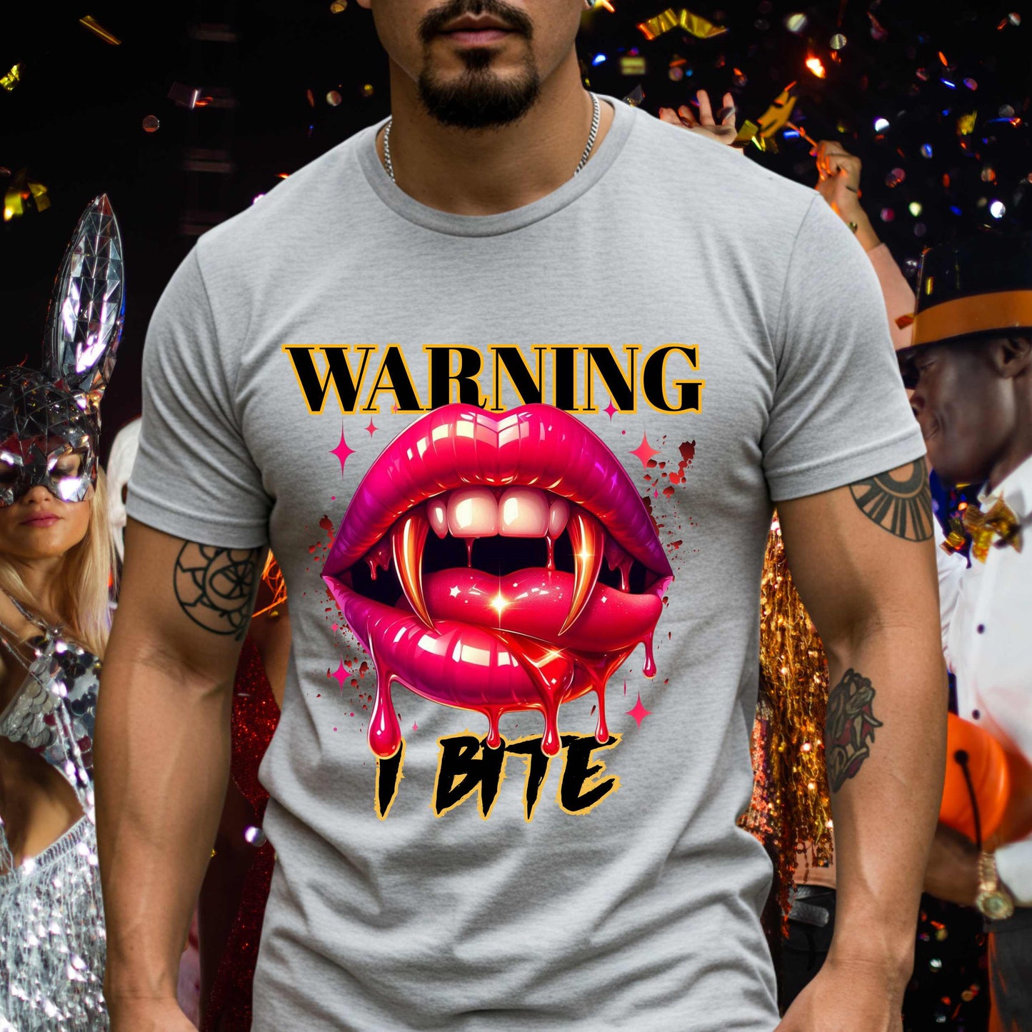 Funny Sarcastic Vampire Lips Halloween Shirt, Warning I Bite Graphic Tee