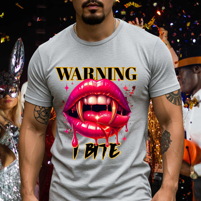 Funny Sarcastic Vampire Lips Halloween Shirt, Warning I Bite Graphic Tee