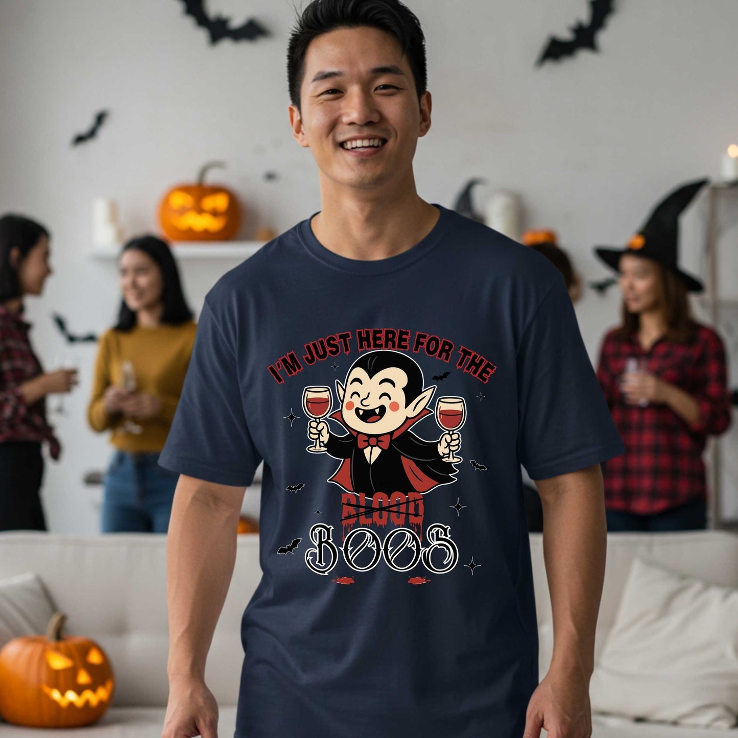 Sarcastic Funny Vampire Halloween Shirt, I'm Here for the Boos, Unhinged Halloween Party Drinking Tee