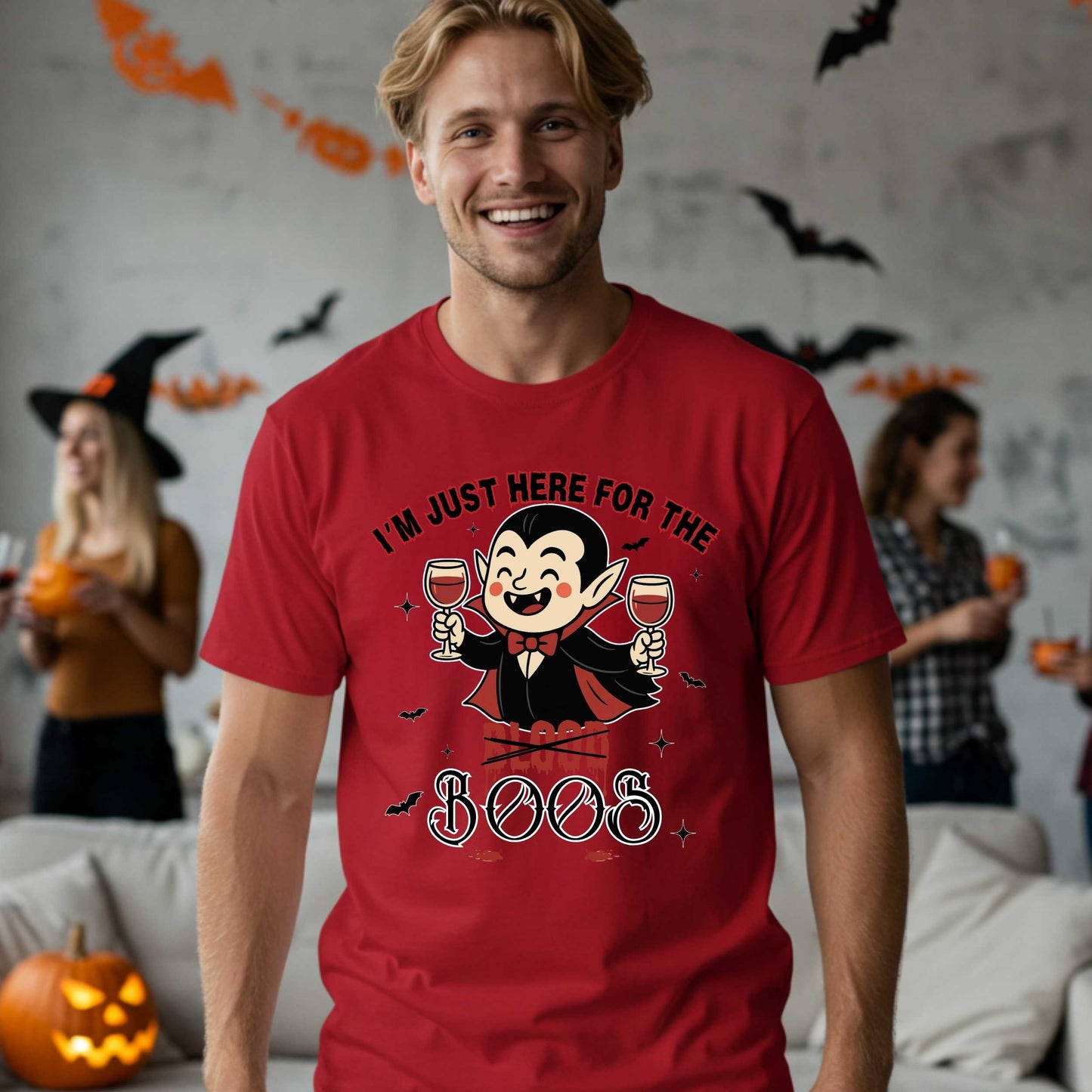 Sarcastic Funny Vampire Halloween Shirt, I'm Here for the Boos, Unhinged Halloween Party Drinking Tee