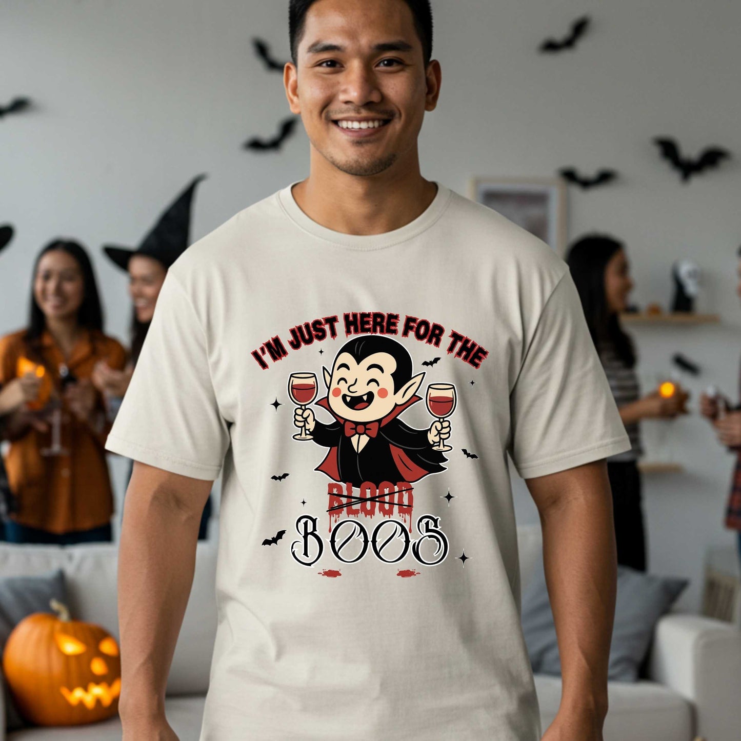 Sarcastic Funny Vampire Halloween Shirt, I'm Here for the Boos, Unhinged Halloween Party Drinking Tee