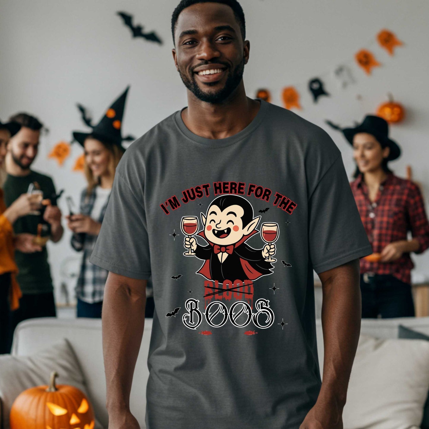 Sarcastic Funny Vampire Halloween Shirt, I'm Here for the Boos, Unhinged Halloween Party Drinking Tee