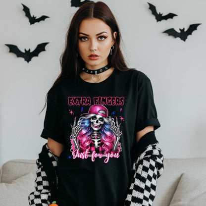 Gothic Graphic Tee, Funny Skeleton Shirt, Extra Fingers Just for You, Sarcastic Halloween Graphic Tee