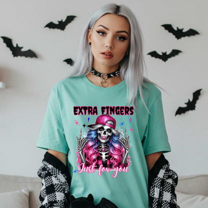 Gothic Graphic Tee, Funny Skeleton Shirt, Extra Fingers Just for You, Sarcastic Halloween Graphic Tee