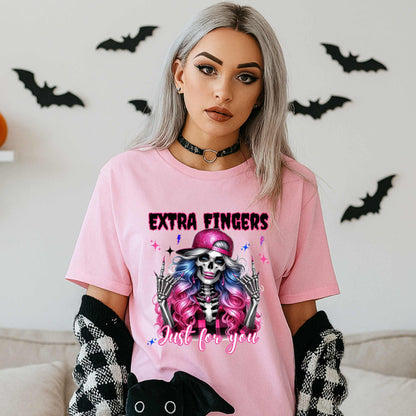 Gothic Graphic Tee, Funny Skeleton Shirt, Extra Fingers Just for You, Sarcastic Halloween Graphic Tee