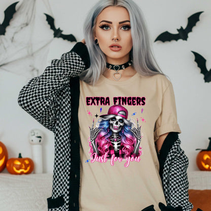 Gothic Graphic Tee, Funny Skeleton Shirt, Extra Fingers Just for You, Sarcastic Halloween Graphic Tee