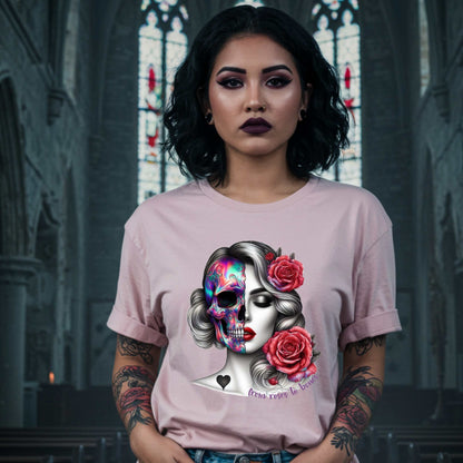 Latina Sugar Skull Shirt, Gothic Pinup Skull Graphic Shirt for Halloween