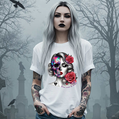 Latina Sugar Skull Shirt, Gothic Pinup Skull Graphic Shirt for Halloween