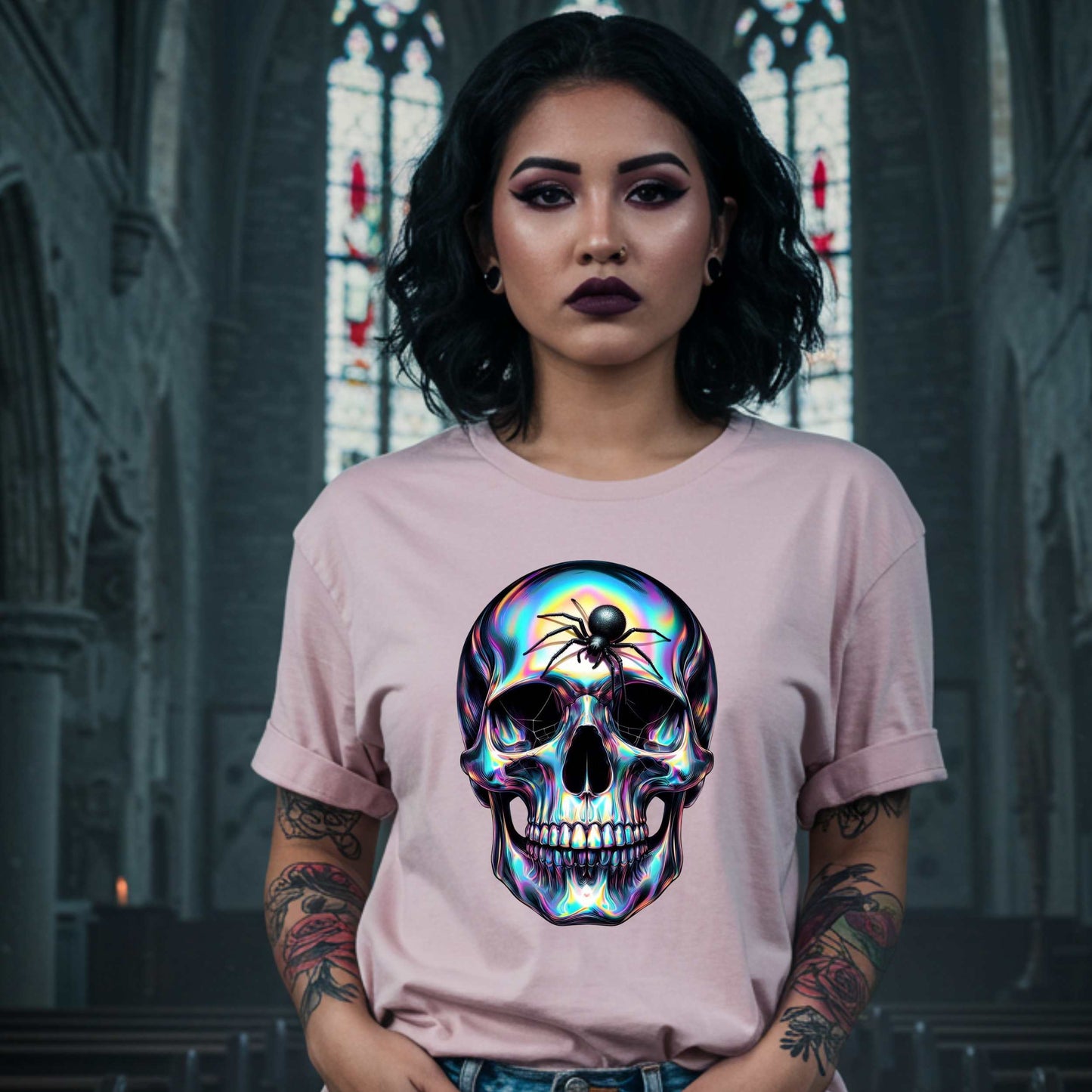Halloween Sugar Skull Shirt, Unisex Gothic Rainbow Skull Tee for Halloween