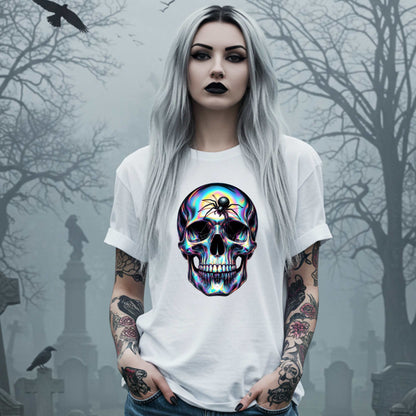 Halloween Sugar Skull Shirt, Unisex Gothic Rainbow Skull Tee for Halloween