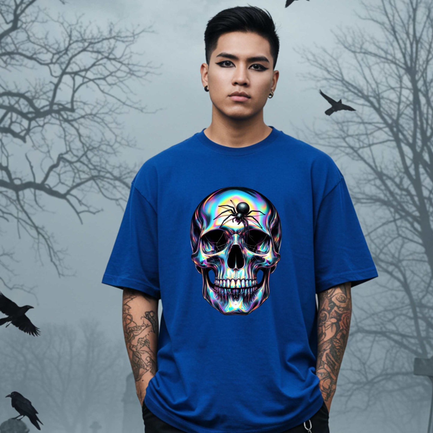 Halloween Sugar Skull Shirt, Unisex Gothic Rainbow Skull Tee for Halloween