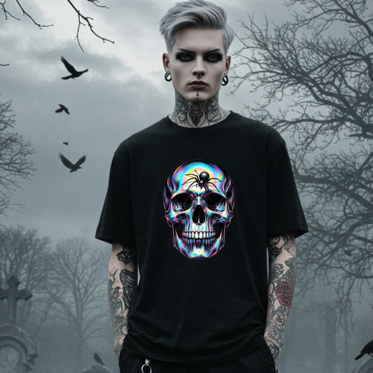Halloween Sugar Skull Shirt, Unisex Gothic Rainbow Skull Tee for Halloween