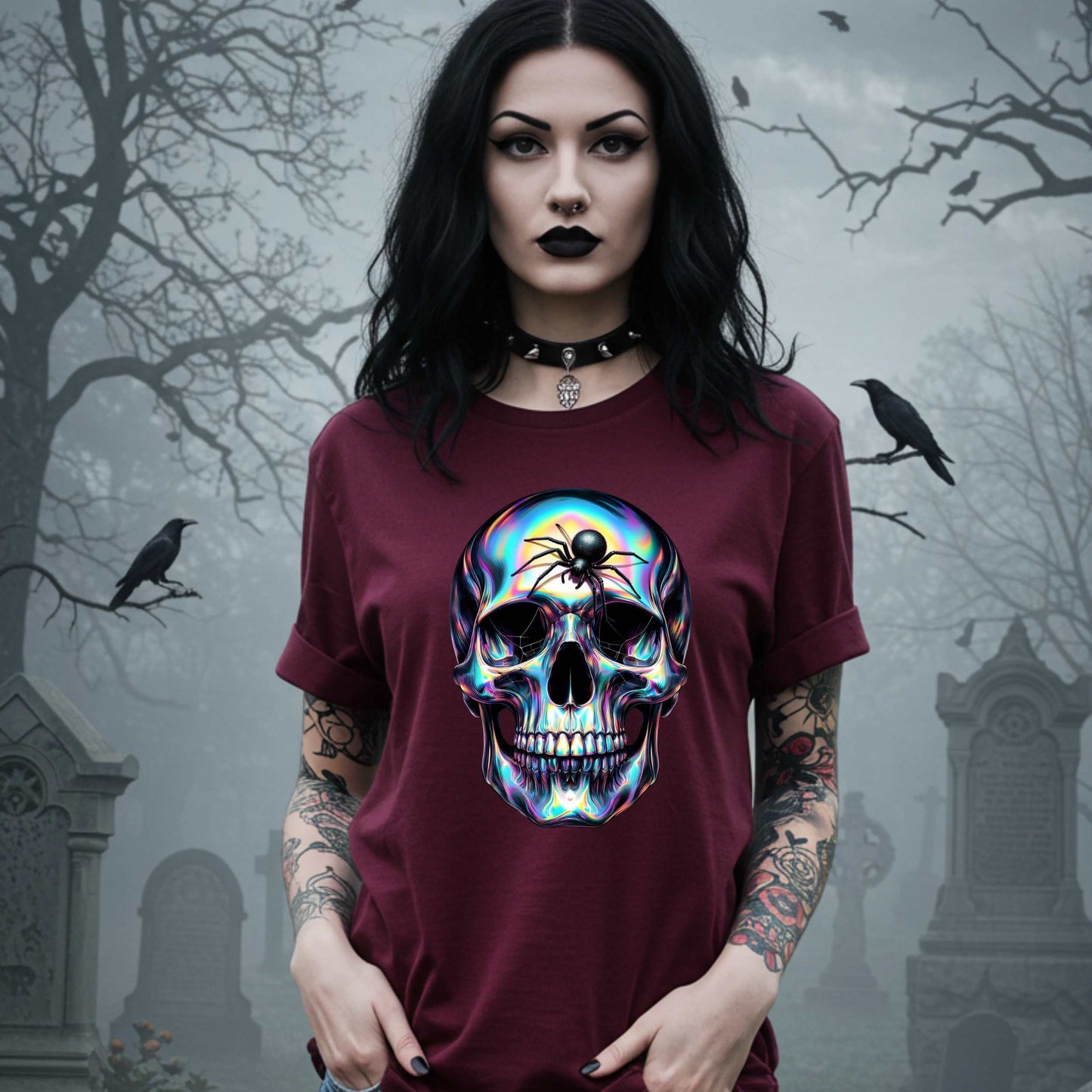 Halloween Sugar Skull Shirt, Unisex Gothic Rainbow Skull Tee for Halloween
