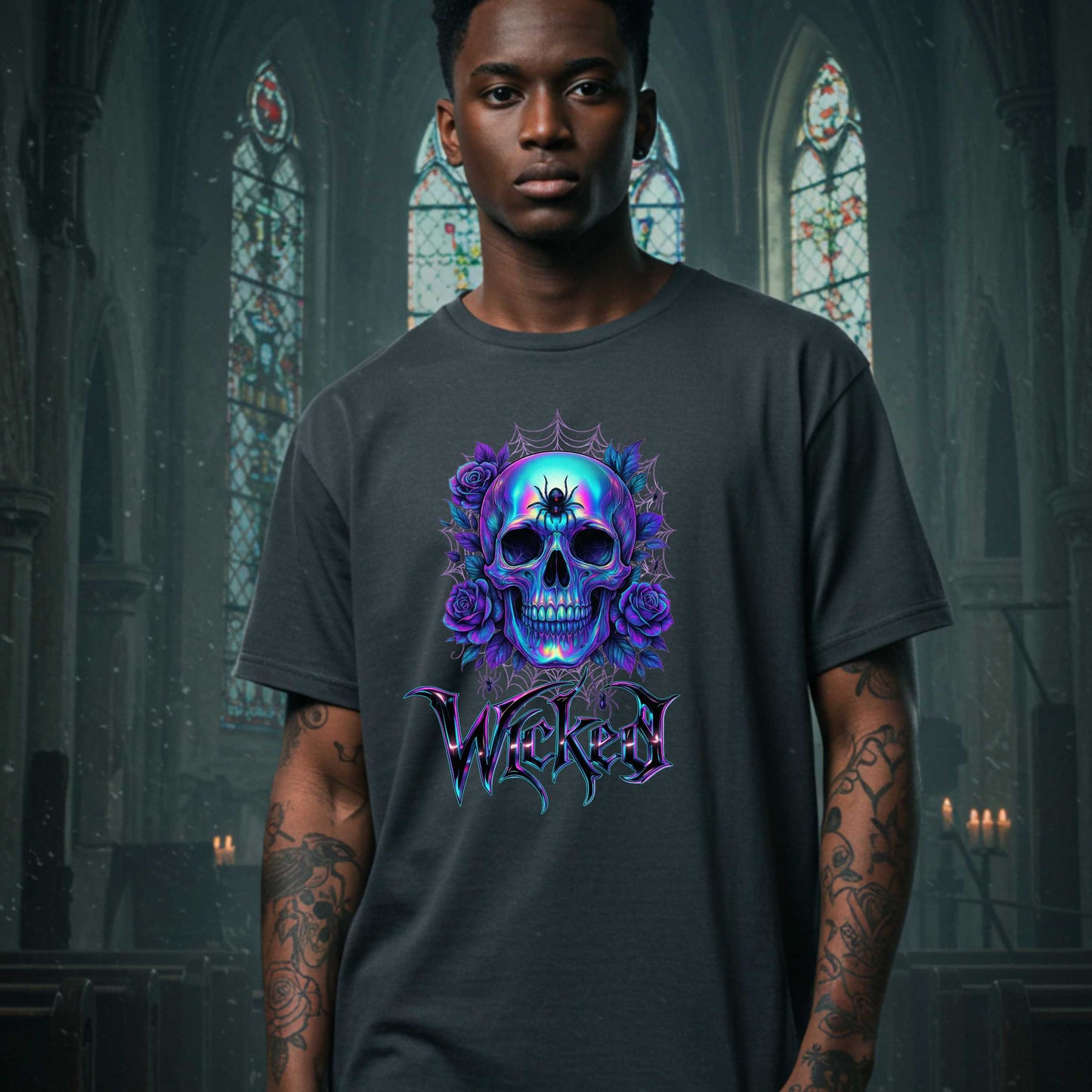 Wicked Gothic Sugar Skull Shirt for Halloween, Iridescent Skull Edgy Halloween Graphic T Shirt
