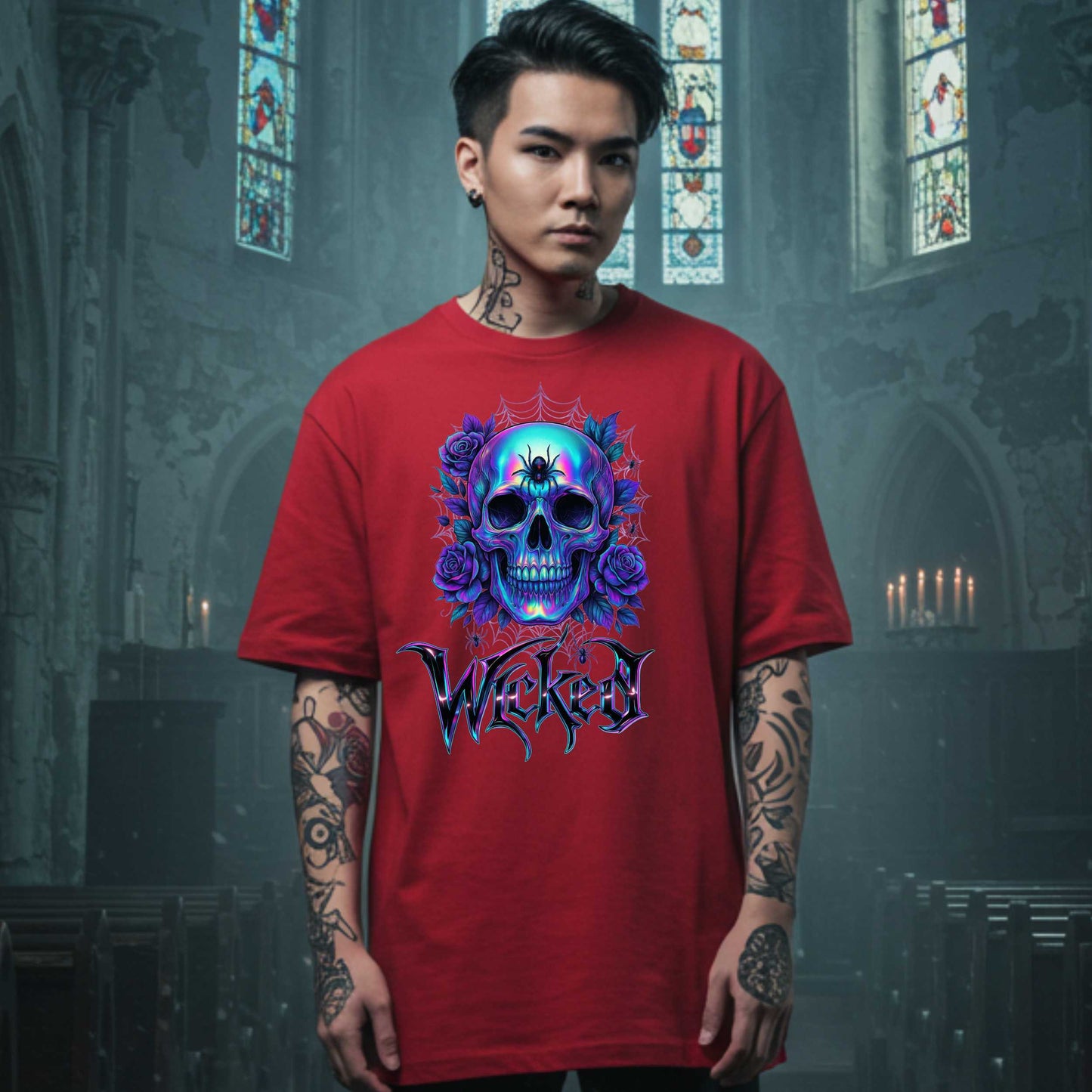 Wicked Gothic Sugar Skull Shirt for Halloween, Iridescent Skull Edgy Halloween Graphic T Shirt