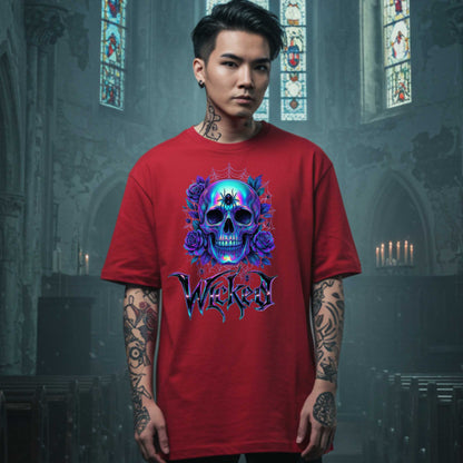 Wicked Gothic Sugar Skull Shirt for Halloween, Iridescent Skull Edgy Halloween Graphic T Shirt
