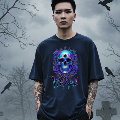 Wicked Gothic Sugar Skull Shirt for Halloween, Iridescent Skull Edgy Halloween Graphic T Shirt
